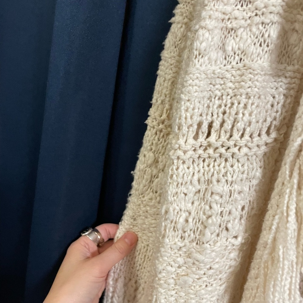 Free People Crochet Knit Long Cardigan Sweater with fringe trim - Picture 3 of 5